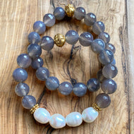 Freshwater Pearls and Gray Chalcedony Bracelet Set