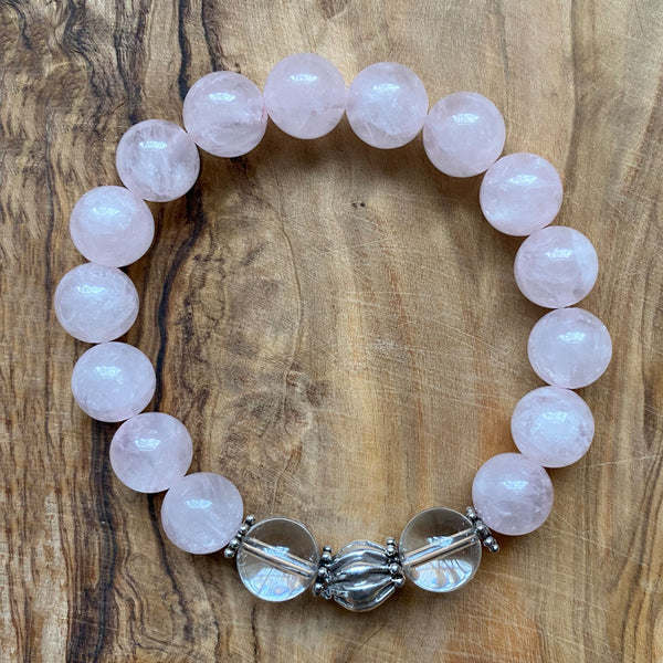 The Michelle: Rose Quartz and Freshwater Pearls Bracelet M (7 Inches)