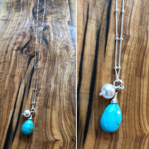 Sleeping Beauty Turquoise and Freshwater Pearl Necklace ~ On Sale!